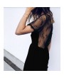 Sexy Women Lace Splice Dress Short Sleeves Backless O-Neck Zip Party Club Mini Dresses Black