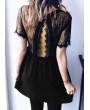 Sexy Women Lace Splice Dress Short Sleeves Backless O-Neck Zip Party Club Mini Dresses Black