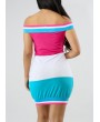 Off the Shoulder Color Splice Bodycon Mini Dress