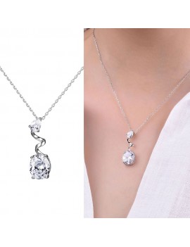 JURE S925 Solid Sterling Silver Chain Snow White Crystal Necklace The One Jewelry Sparkle Zirconia 18 Inch