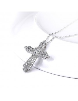 JURE Fashionable S925 Sterling Silver Pendant Rotatable Zirconia Pendant Cross-shaped Necklace 18 Inch