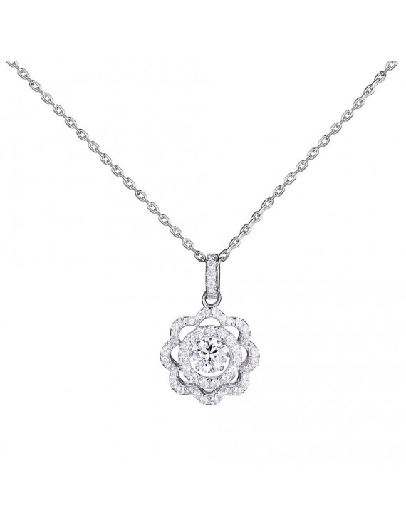 JURE Fashionable S925 Sterling Silver Pendant Rotatable Sparkle Zirconia Flower-shaped Pendant Necklace 18 Inch