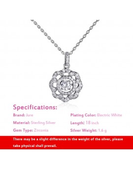JURE Fashionable S925 Sterling Silver Pendant Rotatable Zirconia Sparkle Pendant Flower-shaped Necklace 18 Inch