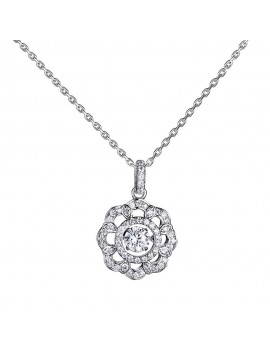 JURE Fashionable S925 Sterling Silver Pendant Rotatable Zirconia Sparkle Pendant Flower-shaped Necklace 18 Inch