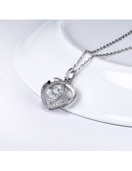 JURE Fashionable S925 Sterling Silver Pendant Rotatable Zirconia Sparkle Pendant Heart-shaped Necklace 18 Inch