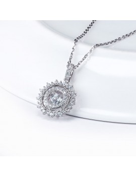 JURE Fashionable S925 Sterling Silver Pendant Rotatable Zirconia Sparkle Pendant Shinning Round Necklace 18 Inch