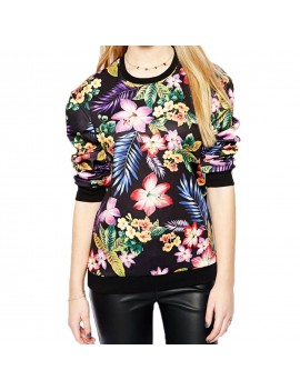 New Europe Women Pullover Vintage Floral Print O-Neck Long Sleeve Casual Sweatshirt Tops