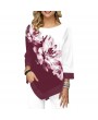 Fashion Women Floral Printed Blouse Plus Size 3/4 Sleeves Irregular Hemline O Neck Spring T-shirts Tees Casual Tops