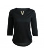 Casual Metal Decoration V-Neck Half Sleeve Women's Solid Color T-Shirt