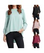 New Women Chiffon Blouse Pleated O-Neck Long Sleeve Asymmetric Loose Casual Solid Plus Size Shirt Top