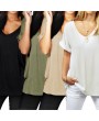 Korean Fashion Women Summer Basic T-shirt V Neck Short Sleeve Solid Color Casual Loose Plus Size Top Tee