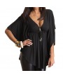 New Fashion Women Blouse Sexy V Neck Batwing Sleeve Solid Loose Casual Tee Shirt Tops