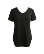 New Fashion Women T-shirt Solid Color V Neck Short Sleeve Rounded Hem Long Casual Party Wear Tops