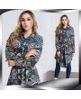 New Fashion Women Long Floral Print Shirt Blouse Turn-down Collar Long Sleeve Asymmetric Hem Shirt Dress Dark Blue