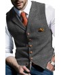 Dark Gray Buttoned Notched Collar Men's Vest