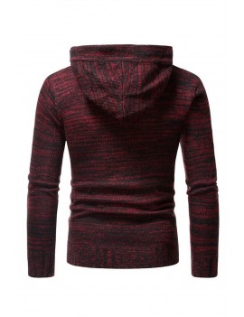 Red Knitted Buttons Drawstring Men's Hooded Jacket