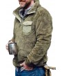 Gray Buttoned Stand Collar Men's Sherpa Jacket