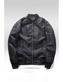 Black Stand Collar Zipper Slim-fit Men's Bomber Jacket