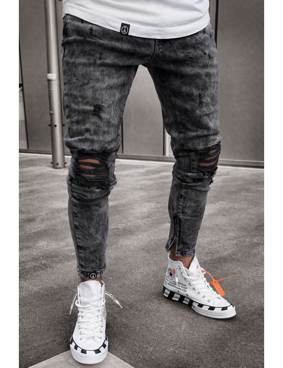 Gray Distressed Slim-fit Men's Jeans