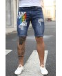 Blue Love Who You Want Print Men's Ripped Short Jeans