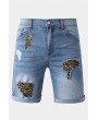 Sky Blue Leopard Lightning Patchwork Skinny Fit Men's Jeans