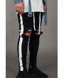 White Letter Striped Print Ripped Slim-fit Men's Jeans