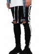 White Letter Striped Print Ripped Slim-fit Men's Jeans