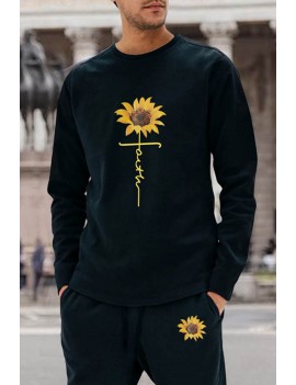 Sunflower Letter Print Long Sleeve Sweatshirt and Sweatpants Set