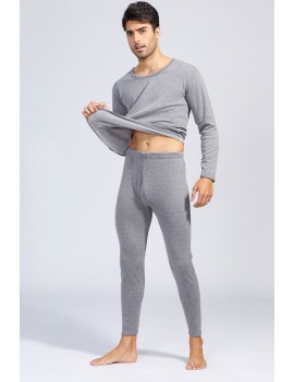 Gray Men's Plus Velvet Thick Thermal Underwear Suit