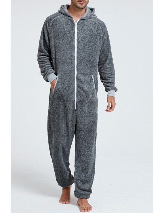 Grey Men Fleece Jumpsuit Loungewear