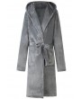 Gray Plush Lace-up Thick Hooded Men's Teddy Robe