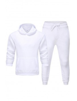 White Hooded Top and Jogger Sweatpants Men's Set