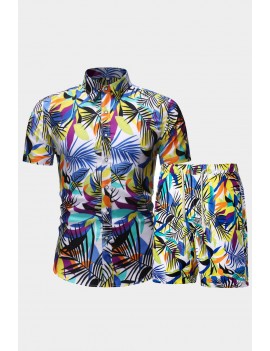 Hawaiian Tropical Print Men's Short Sleeve Shirt and Shorts Set