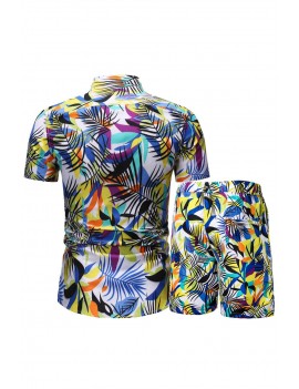 Hawaiian Tropical Print Men's Short Sleeve Shirt and Shorts Set